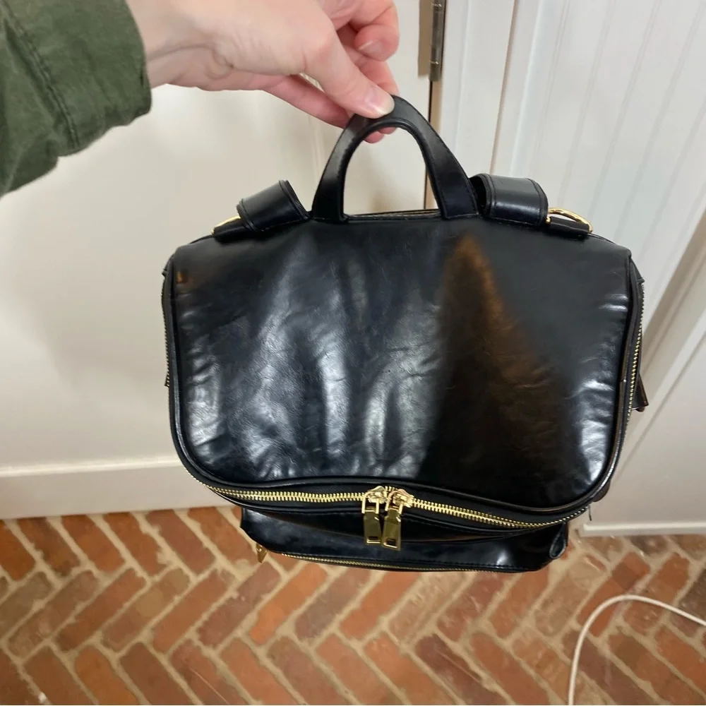 Forever‎ French Black Vegan Leather Backpack Diaper Bag